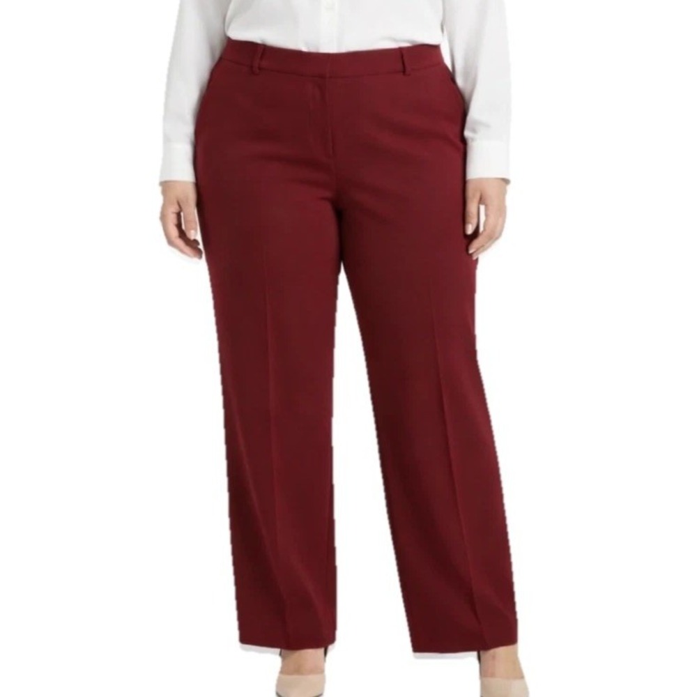 Lauren Ralph Lauren Wool Blend Wide Leg Dress Pants 22W Red Career Trouser Plus